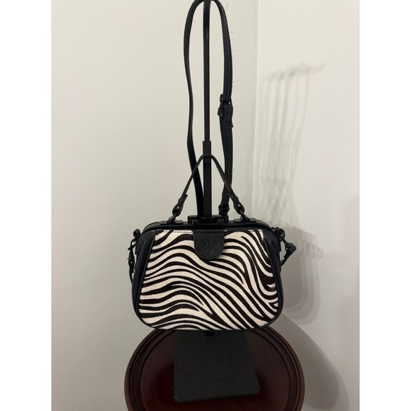 Patricia Nash Handbags - 1 Patricia Nash Zebra-print Haircalf and Black Leather Frame Satchel Bag
